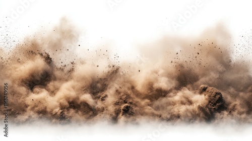 Dust clouds set isolated on transparent background. Vector realistic illustration of desert sand storm effect, brown dirt particles flying in wind, mud explosion, dirty powder spray, air pollution