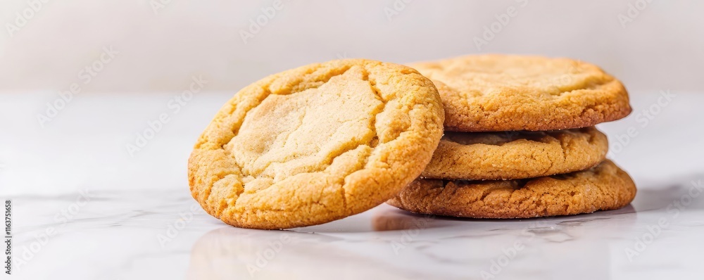 Minimal cookies concept. Freshly baked cookies stacked on a marble surface, perfect for dessert lovers. Minimal cookies concept. Freshly baked cookies stacked on a marble surface, perfect for dessert lovers.