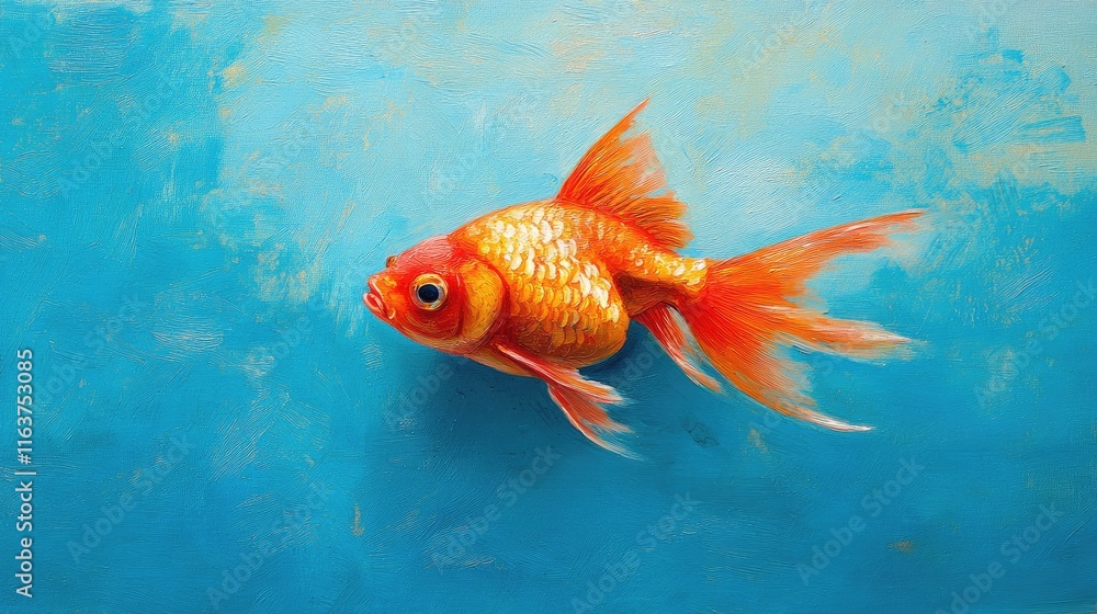 A vibrant goldfish swimming against a blue background, showcasing its colorful fins. A vibrant goldfish swimming against a blue background, showcasing its colorful fins.