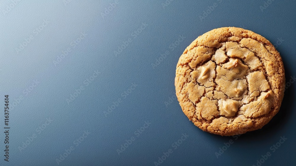 Minimal cookies idea. A freshly baked cookie on a blue background, inviting and delicious. Minimal cookies idea. A freshly baked cookie on a blue background, inviting and delicious.