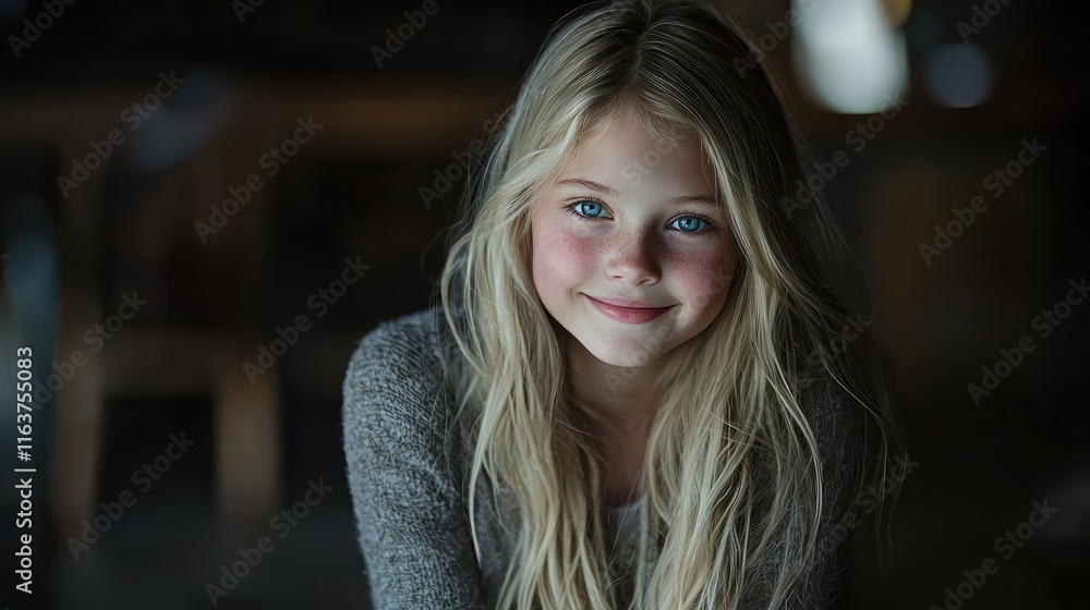 Portrait of a Young Girl with Stunning Blue Eyes and Fair Skin Portrait of a Young Girl with Stunning Blue Eyes and Fair Skin
