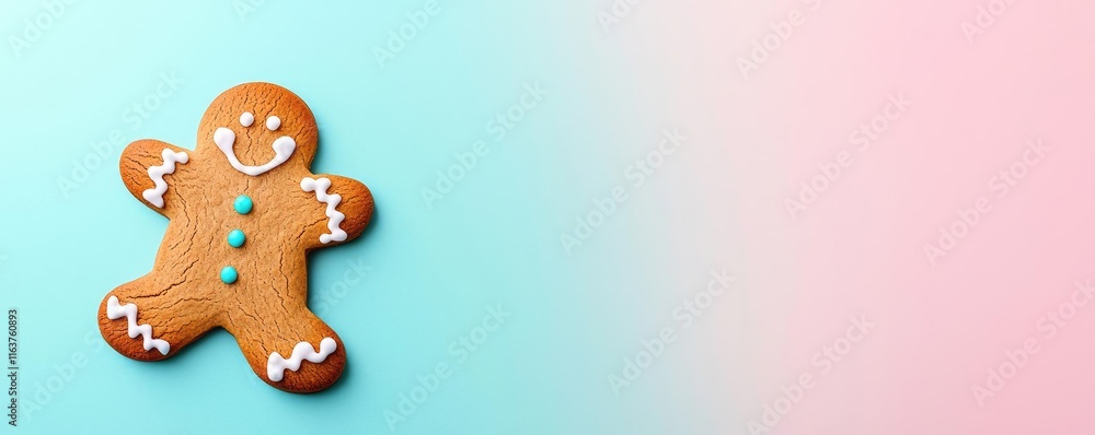 Minimal cookies idea. Delicious gingerbread cookie with icing on a colorful pastel background. Minimal cookies idea. Delicious gingerbread cookie with icing on a colorful pastel background.