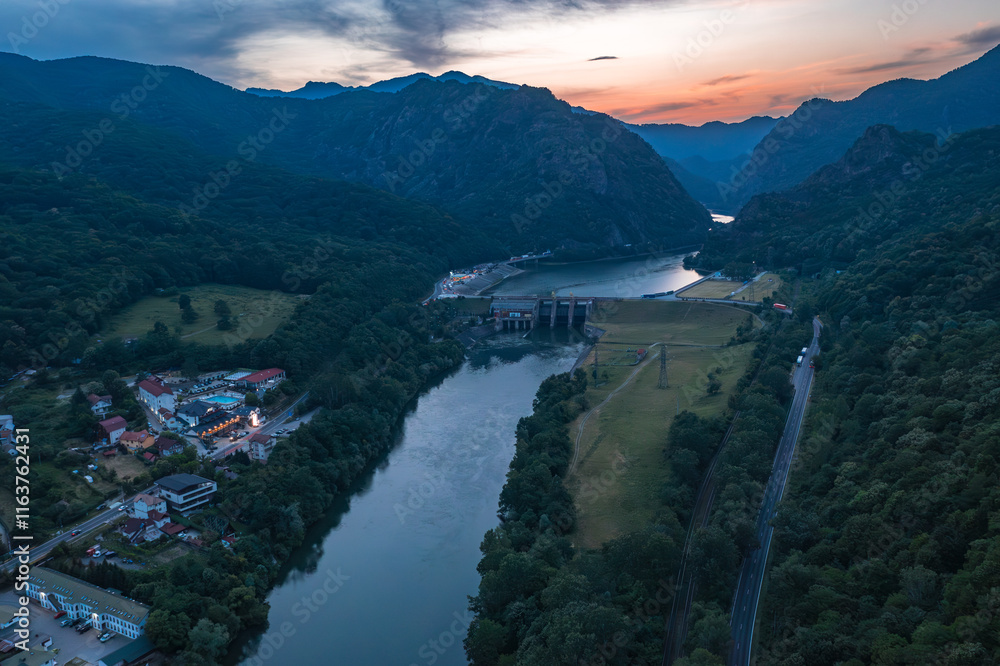 Aerial view on Calimanesti Caciulata region in Romania