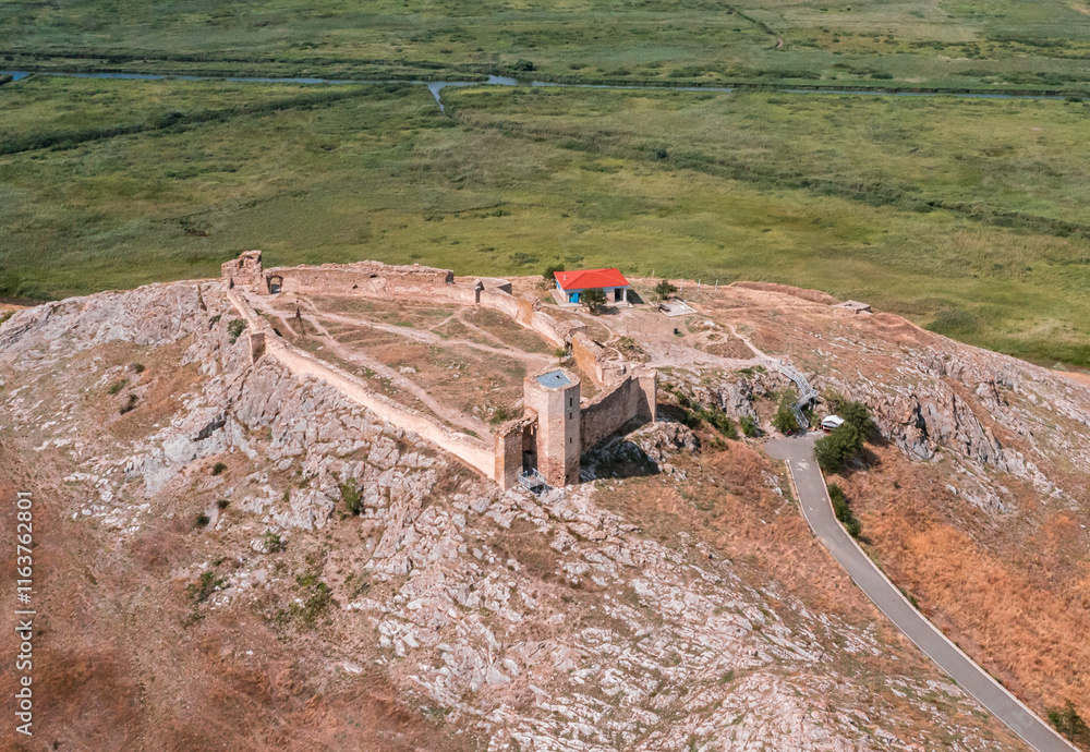 Aerial view with Enisala Fortress landscape in Dobrogea Romania