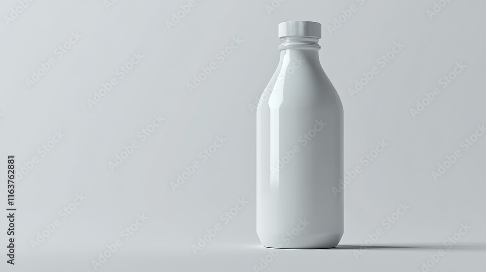 Minimalist white bottle on a smooth surface with soft lighting creating a serene atmosphere in a modern setting Minimalist white bottle on a smooth surface with soft lighting creating a serene atmosphere in a modern setting