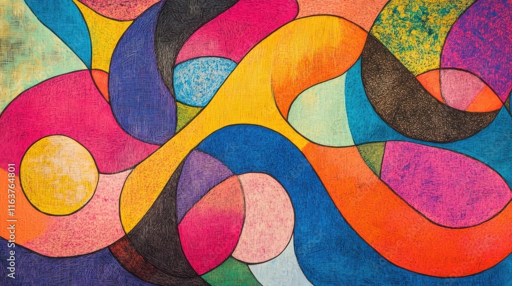 Fototapeta premium Abstract colorful painting with swirling shapes and vibrant hues.