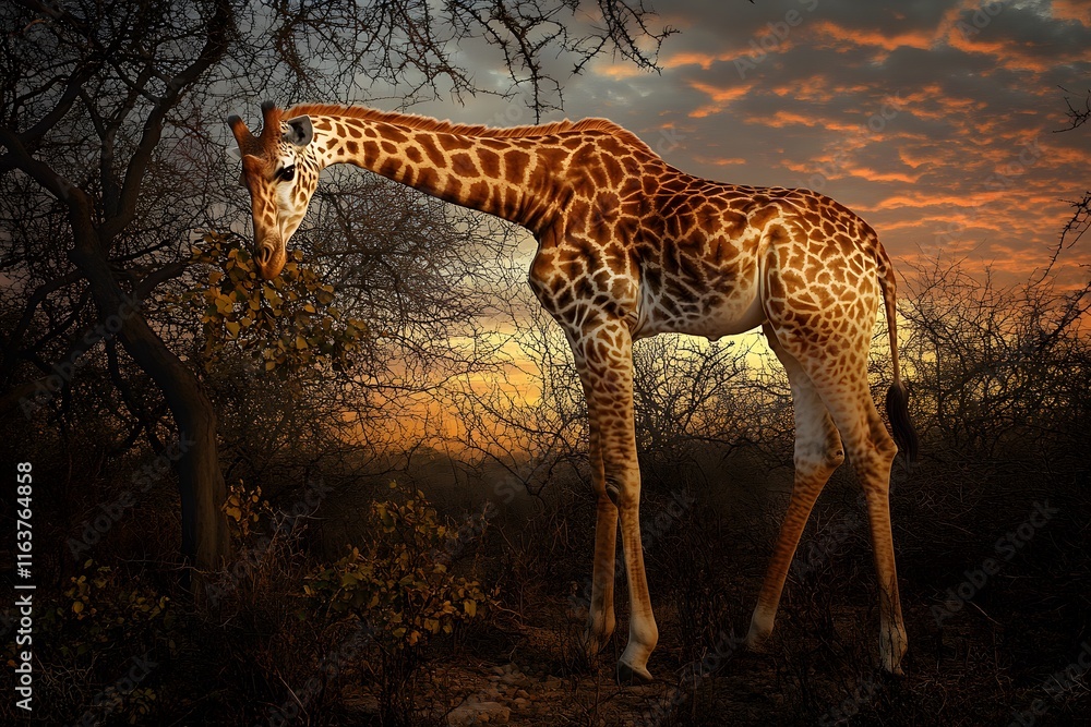giraffe in the savannah full body wildlife portrait giraffe in the savannah full body wildlife portrait