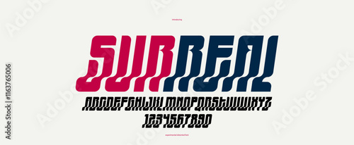 Bended and deformed display font for logos and posters, vector distorted and twisted typeface for headlines and advertising, logotype cool typography, italic version