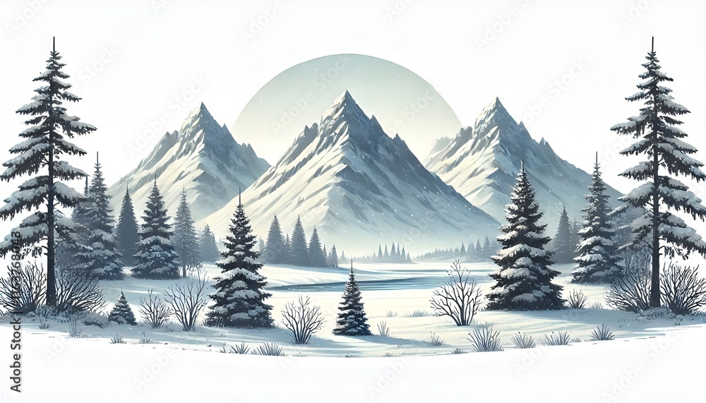Fototapeta premium snow mountains landscape isolated on white or transparent png