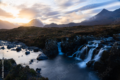 Sligachan valley under the golden light of an Autumn Day, Scottish Highlands photo