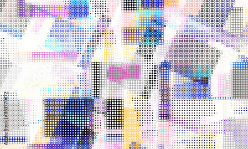 Pixilated abstract Energy background. Halftone effect. Vector image. Small particles with overlay moire effect