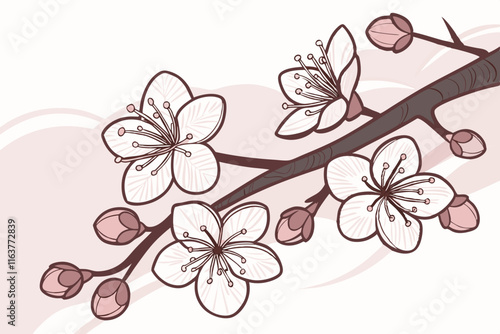 Cherry Blossom Branch: Elegant Branches with Cherry Blossoms Vector Silhouette Illustration photo