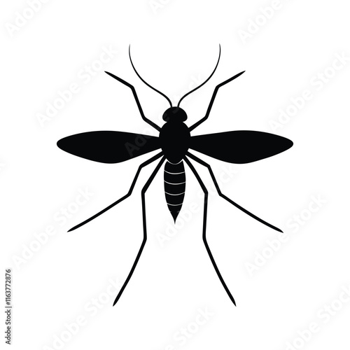 Mosquito (Culicidae) insect silhouette design, labeled linocut vector illustration.