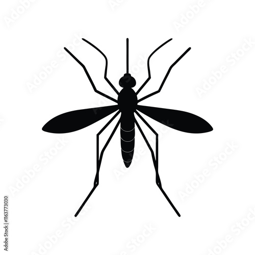 Mosquito (Culicidae) insect silhouette design, labeled linocut vector illustration.