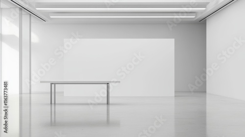 Fototapeta Naklejka Na Ścianę i Meble -  3d booth stand for trade show. Blank room mockup with white walls, floor and table in front and corner view. Empty presentation stall for exhibition, vector realistic set