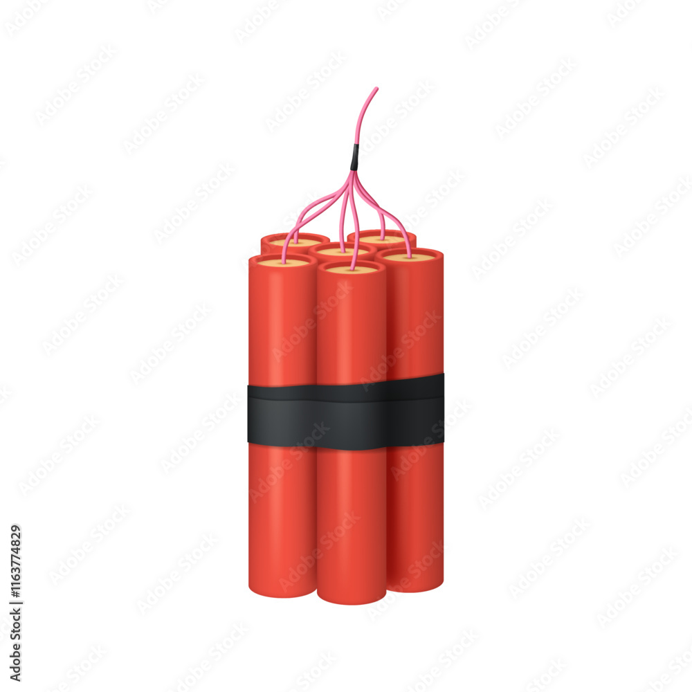 Explosive weapon, isolated realistic dynamite with fuse wick. Vector dangerous tnt for detonation and war, fight and attack. Wild west game design assets, bomber or grenade for exploding Explosive weapon, isolated realistic dynamite with fuse wick. Vector dangerous tnt for detonation and war, fight and attack. Wild west game design assets, bomber or grenade for exploding