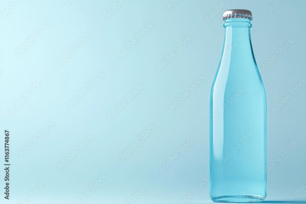 Elegant glass bottle filled with refreshing blue liquid against Elegant glass bottle filled with refreshing blue liquid against
