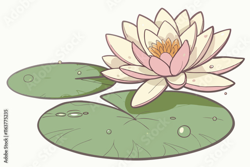 Lily Pad: Serene Lotus on Water Lily Pad Vector Illustration on White Background






