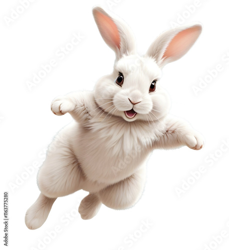 Bunny Happy Playful Fun Jumping In The Air Illustration