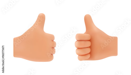 Non verbal communication hand gestures, isolated palms with fingers showing thumb up. Vector expression of liking or approval, acceptance or success. Confirmation or positive answer symbol