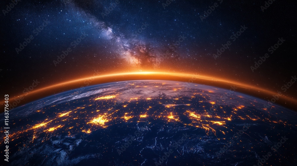 Fototapeta premium Earth at night with Milky Way.