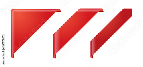 Ribbons, red realistic shiny fabric stickers for web page. Vector best price web tag, banners and corners. Sales promotion, shopping discounts offer or store goods price labels templates