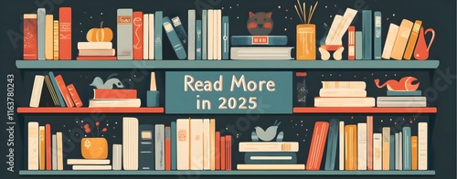 Read More in 2025 Bookshelf flat illustration
