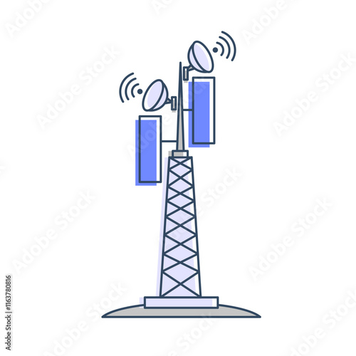 network tower with antennas and satellite dishes, symbolizing telecommunications technology, wireless communications, cellular networks, internet connectivity and communications infrastructure.