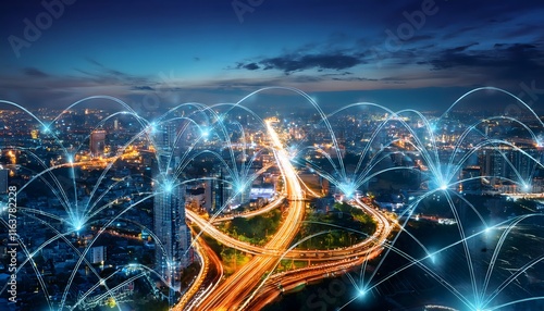 Wallpaper Mural Smart City Network Global Connectivity Technology and Urban Infrastructure at Night Torontodigital.ca