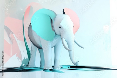 Save the Elephant Day Abstract pastel elephant art concept featuring soft blue and pink color palette in modern design photo