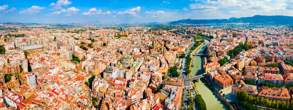 Murcia city aerial panoramic view in Spain