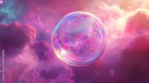 Wallpaper Mural A vibrant, iridescent bubble floats amidst colorful cosmic clouds. Torontodigital.ca