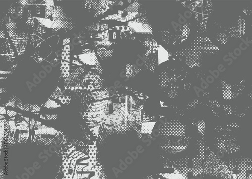 Set of posters with glitch distorted grunge texture. Poster collection texture with halftone dots, glitched shapes, textures and lines .Screen print vector poster pack with grunge textured surface