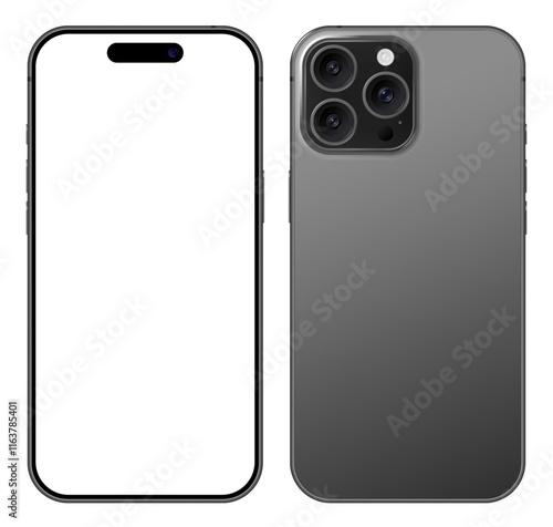 Apple iPhone 16 Pro Max realistic modern smartphone front back view mockup template vector illustration