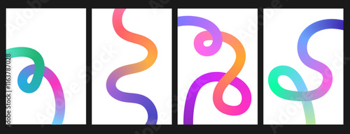 Abstract Color Gradient wavy liquid Shapes with loop. Set of flier with Colorful Wavy Swirl Ribbons. Colorful Fluid Wave Pattern. Squiggly Design Element