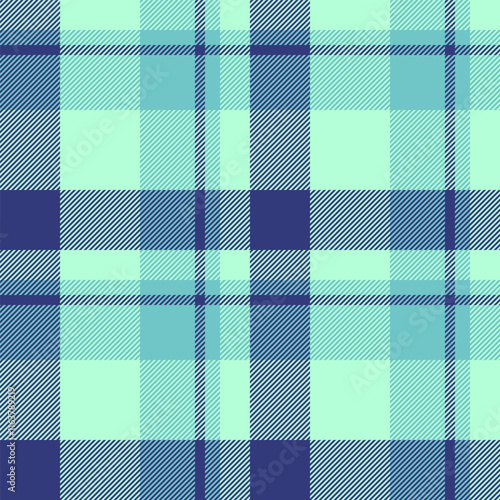 Motif check plaid textile, december tartan background pattern. Trousers seamless fabric texture vector in light and blue colors.