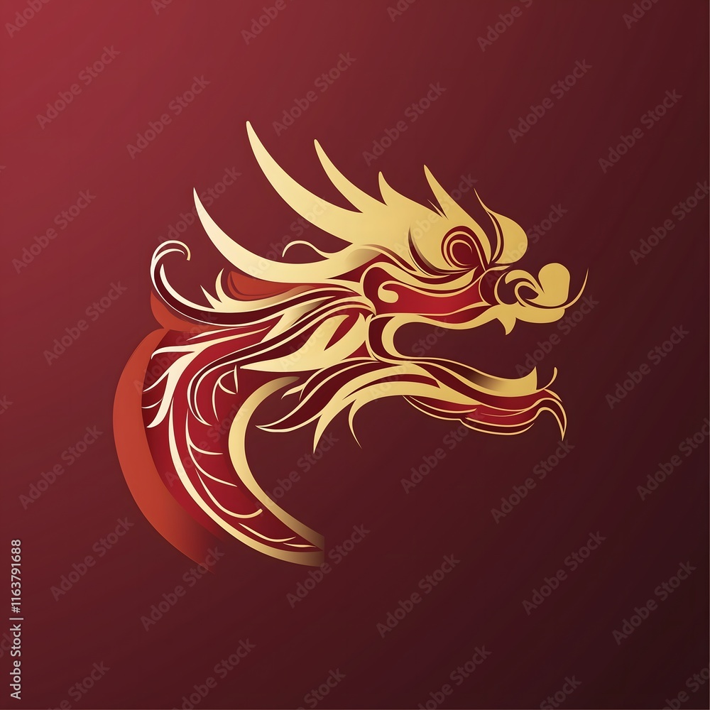 Golden Dragon Head on Red Background: A bold and intricate illustration of a golden dragon head on a rich red background. The dragon's detailed scales and fierce expression evoke power and majesty. Golden Dragon Head on Red Background: A bold and intricate illustration of a golden dragon head on a rich red background. The dragon's detailed scales and fierce expression evoke power and majesty.