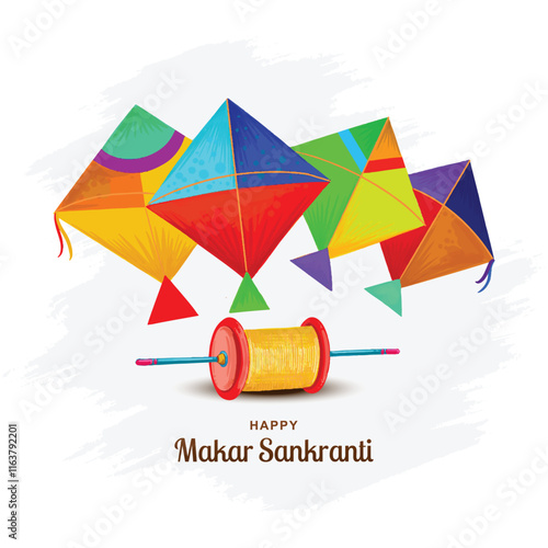 Happy makar sankranti celebration colorful kites card background