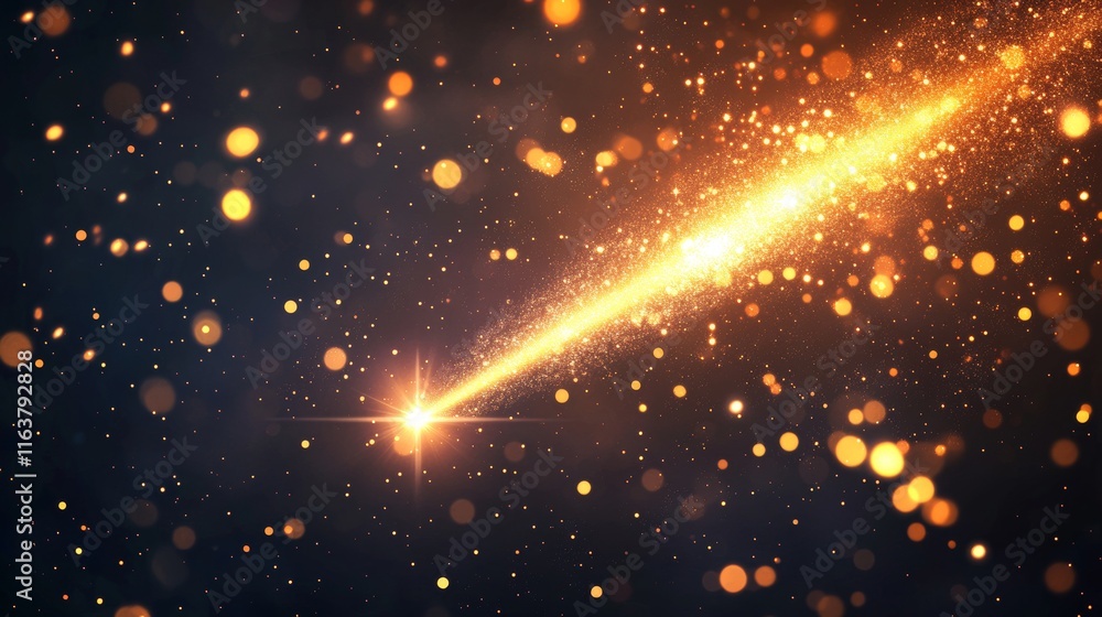 Gold star with curve trail line on dark transparent background. Realistic vector illustration set of comet magic light tail with glitter and overlay effect. Meteor twinkle with glowing shine beam. Gold star with curve trail line on dark transparent background. Realistic vector illustration set of comet magic light tail with glitter and overlay effect. Meteor twinkle with glowing shine beam.