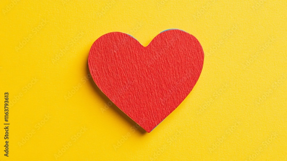 Red Heart Shape on Yellow Background Minimalist Valentine's Day Design Red Heart Shape on Yellow Background Minimalist Valentine's Day Design