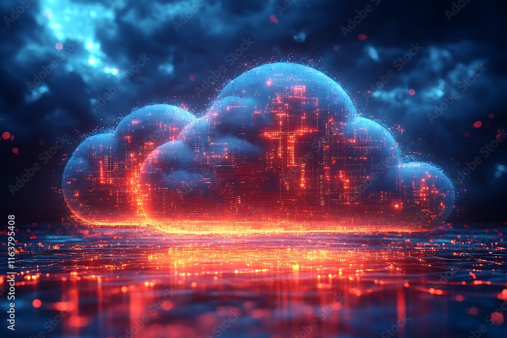 Cloud and edge computing technology concepts with cybersecurity protection Cloud and edge computing technology concepts with cybersecurity protection
