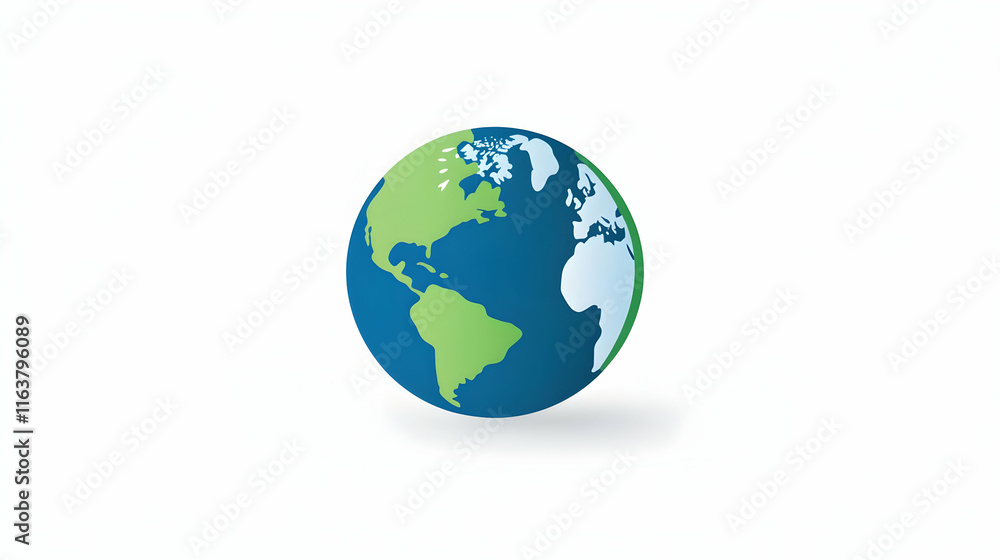 Minimalist illustration of Earth as a simple blue and green globe on a plain white background Minimalist illustration of Earth as a simple blue and green globe on a plain white background