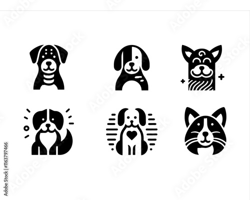Dog head icon set. Dog flat style. silhouette vector illustration. Flat style. Cartoon dog face logo design template