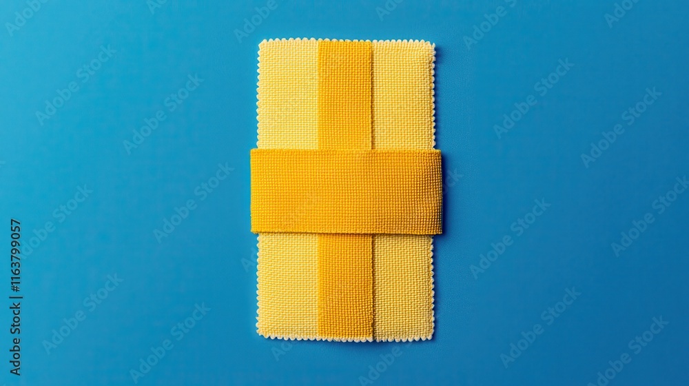 Obraz premium Bright Yellow Bandage on Blue Background for Health and Medical Use