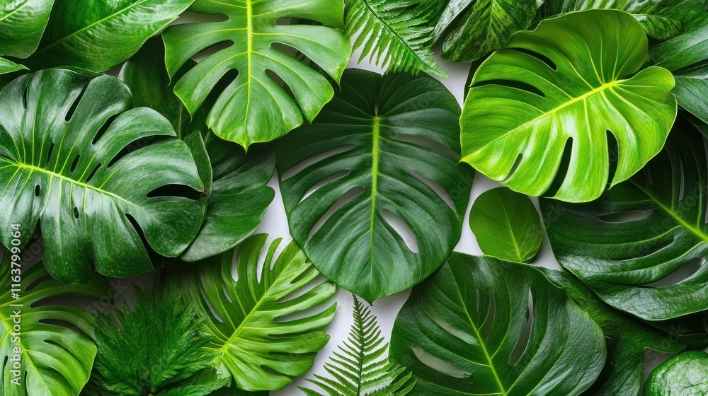 Fototapeta premium Lush green tropical leaves background. (3)