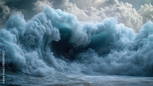 Fototapeta Naklejka Na Ścianę i Meble -  Massive ocean wave under stormy sky.