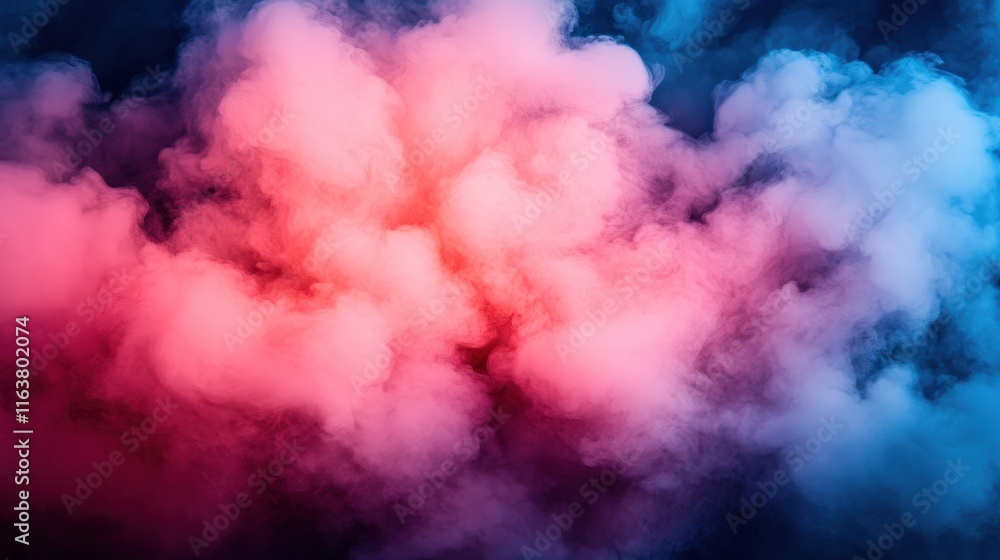 Abstract colorful smoke clouds, pink, blue, and red, dark background. Abstract colorful smoke clouds, pink, blue, and red, dark background.