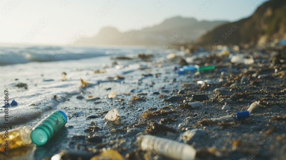 Coastal Debris Along Shoreline at Sunrise Coastal Debris Along Shoreline at Sunrise