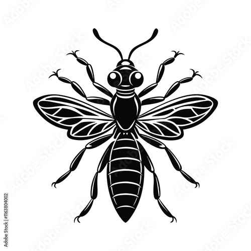 Termite (Isoptera) insect silhouette design, labeled linocut vector illustration.