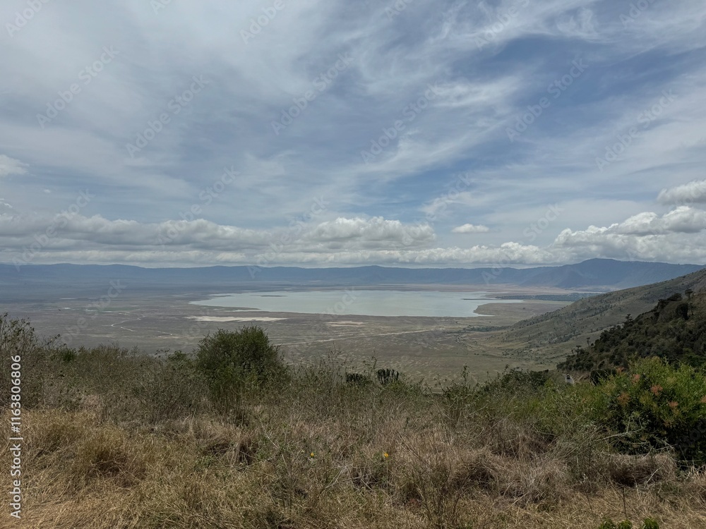 landscape with impressive dramatic clouds in the landscape of the ngorongoro crater tanzania safari, savannah steppe grass safari wildlife landscape with impressive dramatic clouds in the landscape of the ngorongoro crater tanzania safari, savannah steppe grass safari wildlife